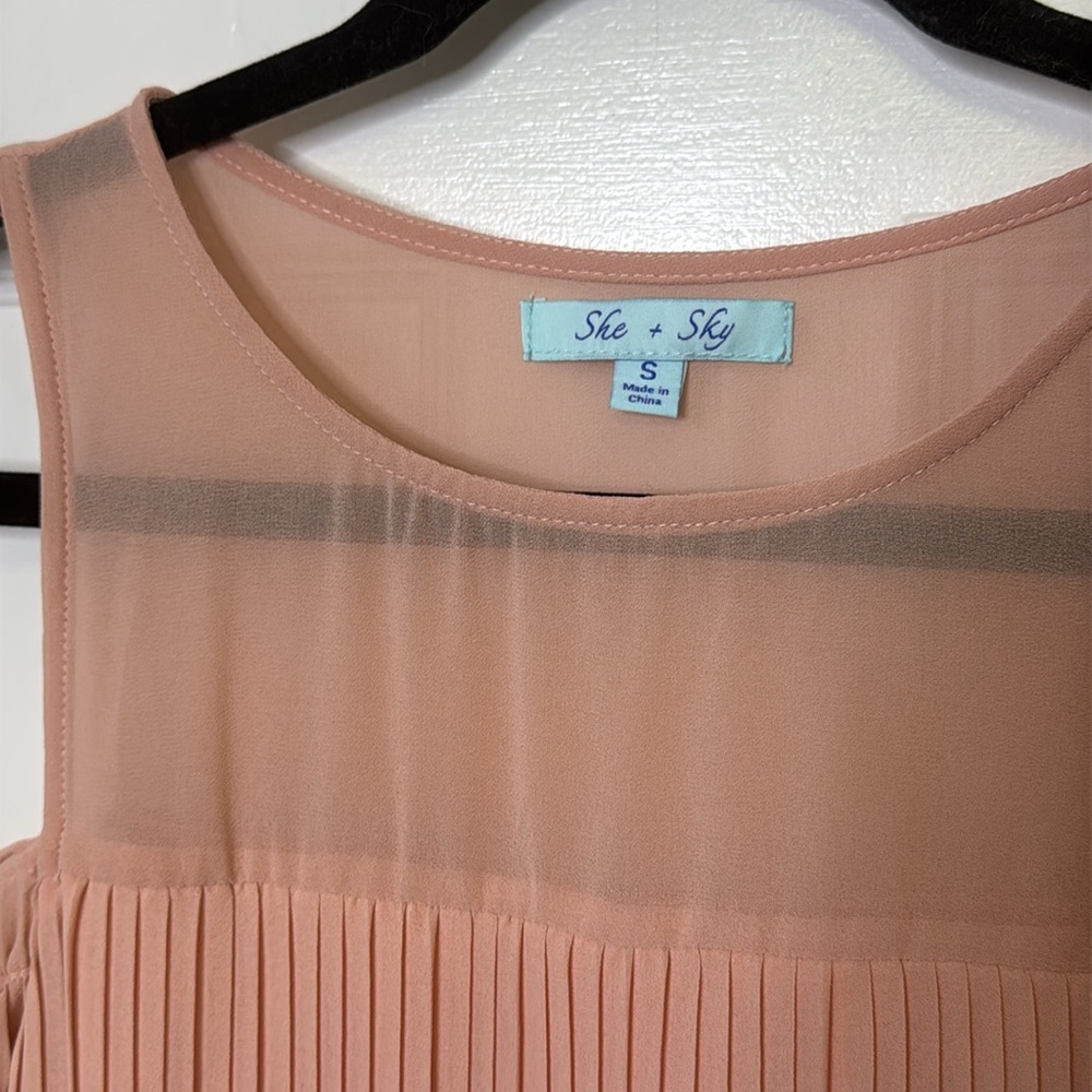 She + Sky 60% Silk Pink Ruffled Cut-Out Mini Dress PTP: 16”-18” - Picture 10 of 10